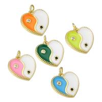Enamel Brass Pendants, Heart, plated, ying yang & micro pave cubic zirconia Approx 3mm 