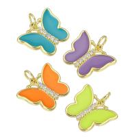 Enamel Brass Pendants, Butterfly, gold color plated, micro pave cubic zirconia Approx 4mm 