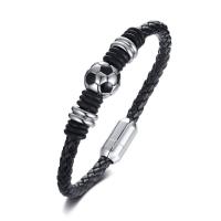 304 Stainless Steel Bracelet, with Leather, Football, fashion jewelry & for man 