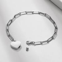 Acier inoxydable 304 Bracelet de urne, coeur, pour femme, couleur originale Environ 8.5 pouce, Vendu par PC