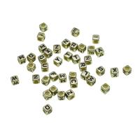 Iron Beads, Square, DIY & with letter pattern, mixed colors, 6mm 