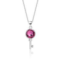 Sterling Silver Jewelry Necklace, 925 Sterling Silver, Key, for woman & with rhinestone cm 