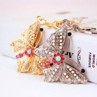 Zinc Alloy Key Clasp, with Czech Rhinestone, Butterfly, high quality plated, fashion jewelry & for woman 