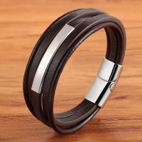 PU Leather Cord Bracelets, with 303 Stainless Steel, Vacuum Plating, fashion jewelry 