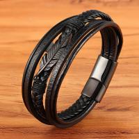 PU Leather Cord Bracelets, with 304 Stainless Steel, Vacuum Plating, fashion jewelry 