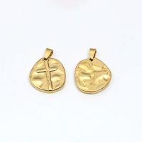 Stainless Steel Pendants, 304 Stainless Steel, Galvanic plating, fashion jewelry & hammered, golden 