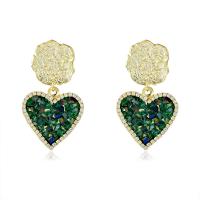 Crystal Drop Earring, Brass, with Crystal, Heart, 18K gold plated, Korean style & for woman 