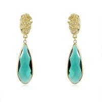 Crystal Drop Earring, Brass, with Crystal, Teardrop, 14K gold plated, Korean style & for woman 