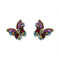 Boucle d'oreille de bijoux en cristal, laiton, avec cristal, papillon, Plaqué or 18K, Style coréen & pour femme Vendu par paire