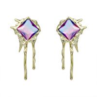 Cubic Zircon (CZ) Stud Earring, Zinc Alloy, Geometrical Pattern, 14K gold plated, Korean style & micro pave cubic zirconia & for woman 