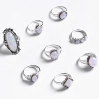 Zinc Alloy Ring Set, with Resin, platinum color plated, 8 pieces & for woman, 17mm,18mm 