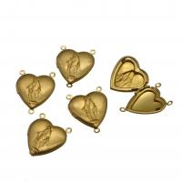 Brass Locket Connector, Heart, golden, 37mm 
