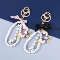 Zinc Alloy Key Clasp, with ABS Plastic Pearl, fashion jewelry & for woman & enamel 