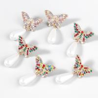 Zinc Alloy Rhinestone Drop Earring, with ABS Plastic Pearl, Butterfly, fashion jewelry & for woman & with rhinestone 