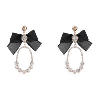 Zinc Alloy Rhinestone Drop Earring, with Cloth, fashion jewelry & for woman & with rhinestone, black 