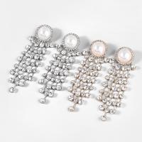 Fashion Fringe Earrings, Zinc Alloy, with ABS Plastic Pearl, fashion jewelry & for woman & with rhinestone 