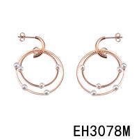 Stainless Steel Drop Earring, 316 Stainless Steel, with Plastic Pearl, Donut, Vacuum Ion Plating, for woman, rose gold color 