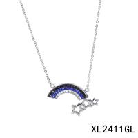 Titanium Steel Jewelry Necklace, with 1.97Inch extender chain, Rainbow, Vacuum Ion Plating, for woman & with rhinestone & hollow Approx 18.9 Inch 