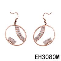 Titanium Steel Earrings, with Cubic Zirconia, Donut, Vacuum Ion Plating, for woman & faceted, rose gold color 