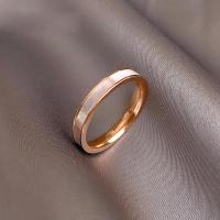 Titanium Steel Finger Ring, with White Shell, Donut, Vacuum Ion Plating, Unisex rose gold color 