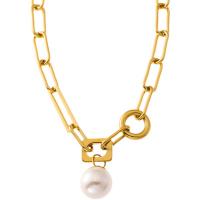 Titanium Steel Jewelry Necklace, with Shell Pearl, with 1.97Inch extender chain, Round, Vacuum Ion Plating, for woman, golden, 14mm Approx 16.14 Inch 
