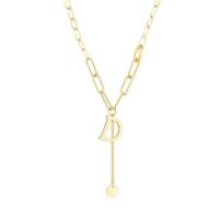 Titanium Steel Sweater Necklace, with 2.36Inch extender chain, Letter D, Vacuum Ion Plating, for woman & with rhinestone, golden Approx 19.02 Inch 