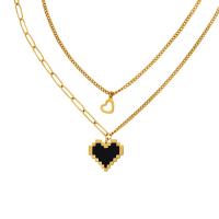 Titanium Steel Jewelry Necklace, with 1.97Inch extender chain, Heart, Vacuum Ion Plating, Double Layer & for woman 20mm Approx 17.32 Inch, Approx 14.96 Inch 