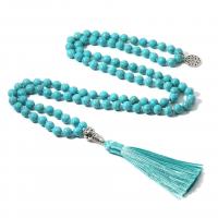 Fashion Fringe Necklace, turquoise, with Polyester Yarns & Zinc Alloy, silver color plated, fashion jewelry 