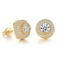 Cubic Zirconia Micro Pave Brass Earring, Round, plated, Unisex & micro pave cubic zirconia 
