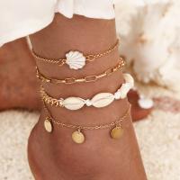 Zinc Alloy Anklet, with Shell, gold color plated, 4 pieces & for woman & enamel Approx 7.48 Inch 