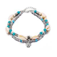 Zinc Alloy Anklet, with turquoise & Shell, platinum color plated, for woman & multi-strand Approx 9.45 Inch 