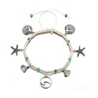 Zinc Alloy Anklet, with turquoise & Cotton Cord, platinum color plated, for woman Approx 9.05 Inch 