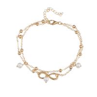 Zinc Alloy Anklet, with Plastic Pearl, with 1.96 inch extender chain, plated, for woman & multi-strand Approx 9.06 Inch 
