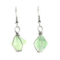 Gemstone Drop Earring, Brass, with Green Fluorite, platinum color plated, fashion jewelry & for woman, 20mm-30mm 
