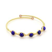 Brass Cuff Bangle, with Gemstone, gold color plated & for woman, 6-8mm, Inner Approx 64mm 