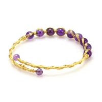 Brass Cuff Bangle, with Amethyst, 14K gold-filled, for woman, 6-7mm, Inner Approx 64mm 