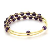 Brass Cuff Bangle, with Amethyst, 14K gold-filled, for woman, 6mm, Inner Approx 64mm 