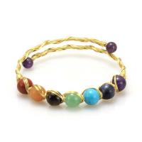 Brass Cuff Bangle, with Gemstone, 14K gold-filled, for woman, 10mm, Inner Approx 64mm 