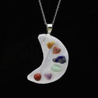 Gemstone Necklaces, Brass, with Gypsum & Gemstone, Moon, platinum color plated, for woman Approx 20 Inch 