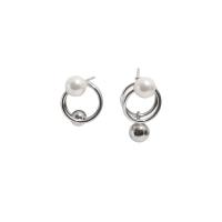 asymmetrische Ohrringe, Messing, mit Kunststoff Perlen, für Frau, Silberfarbe, 6mm,12mm, verkauft von Paar
