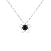 Brass Jewelry Necklace, with Black Spinel, Flower, for woman, silver color, 10mm cm 