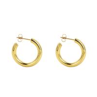 Titanium Steel Earrings, Donut, Vacuum Ion Plating, for woman, golden, 25mm 