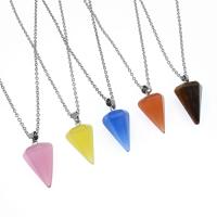Gemstone Necklaces, Natural Stone, with 304 Stainless Steel, Conical, Galvanic plating & Unisex Approx 19.69 Inch 