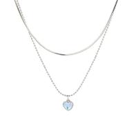 Brass Jewelry Necklace, with Sea Opal, with 1.97Inch extender chain, Heart, platinum color plated, Double Layer & gradient color & for woman, multi-colored, 6mm Approx 13.78 Inch, Approx 15.75 Inch 