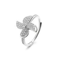 Cubic Zirconia Micro Pave Brass Finger Ring, Pinwheel, micro pave cubic zirconia & for woman, platinum color, 14mm 