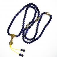 Rosary Necklace, Lapis Lazuli, with Zinc Alloy, gold color plated, Unisex, 8mm 