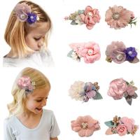 Children Hair Clip, Silk, Flower, handmade, Girl mixed colors, 76.1mm 
