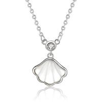 Cubic Zircon Micro Pave Sterling Silver Necklace, 925 Sterling Silver, with White Shell, Shell, plated, micro pave cubic zirconia & for woman Approx 15.74 Inch 