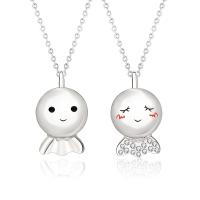 Couple Jewelry Necklace, 925 Sterling Silver, Cartoon, platinum color plated & micro pave cubic zirconia 