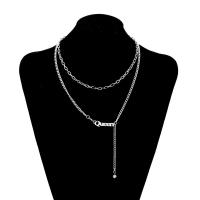 Collar de la joyería de titanio, Partículas de acero, Doble capa & unisexo & cadena de la serpiente & con diamantes de imitación, plateado, longitud:45 cm, Vendido por UD